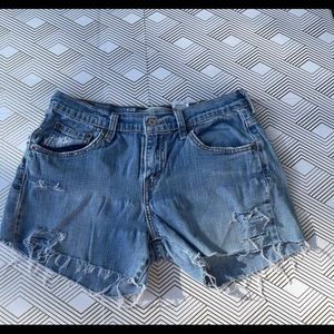 medium washed denim shorts
